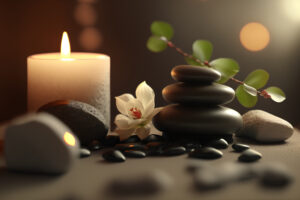 Let Your Light Shine (Candle), Be Grounded (Stones). Grow Gently and Bloom with the Journey (Leaves & Flower) 