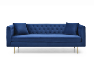 Blue, single-cushion, extra-long sofa 